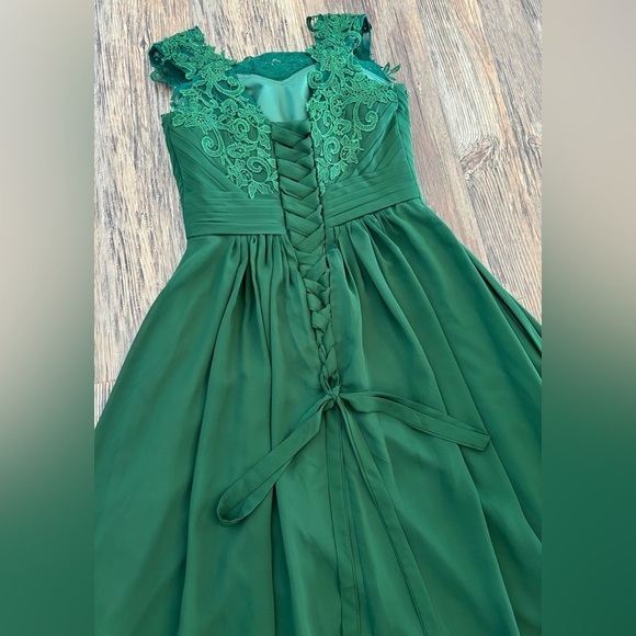 Emerald Green Lace Formal Bridesmaid Prom Dress Sz 9 Hi-Low Corset Built-in Bra - Picture 12 of 16